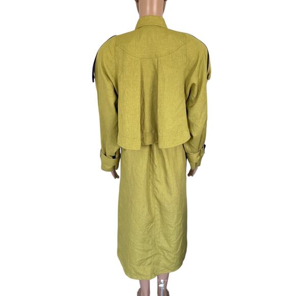 Vintage Olive Yellow Trench Coat Belted Longline Double Breasted Oversized Retro - Picture 6 of 14